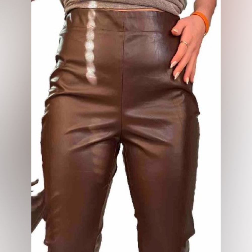 Medium Brown Faux Leather Pants
